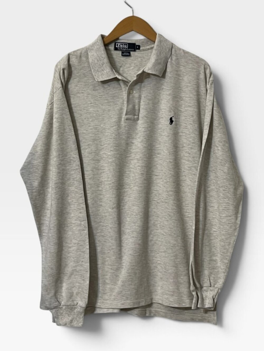 Vintage Polo Ralph Lauren LS Polo Shirt L Oatmeal Pique Old Money Preppy Y2K